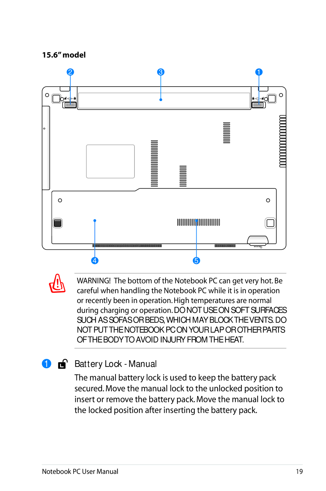 Asus K53E-BBR19 user manual Battery Lock Manual 