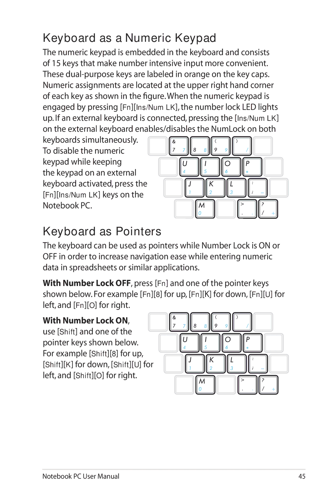 Asus K53E-BBR19 user manual Keyboard as a Numeric Keypad 