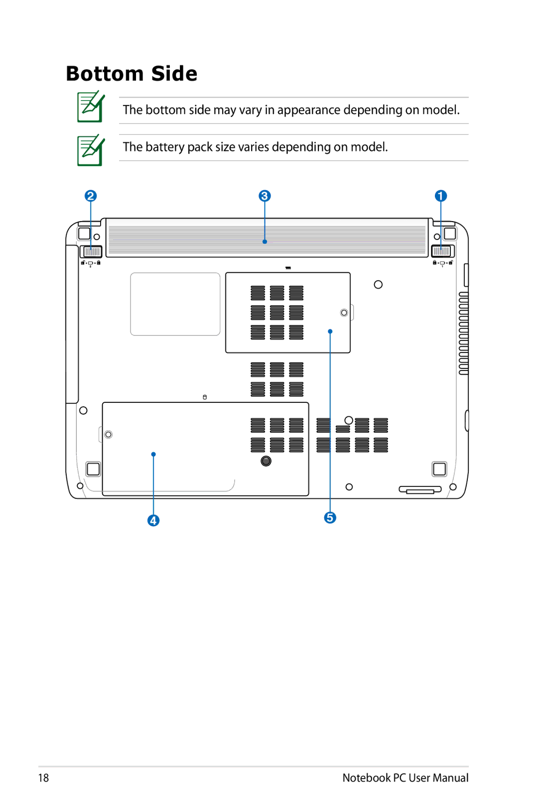 Asus K53EXR4 user manual Bottom Side 