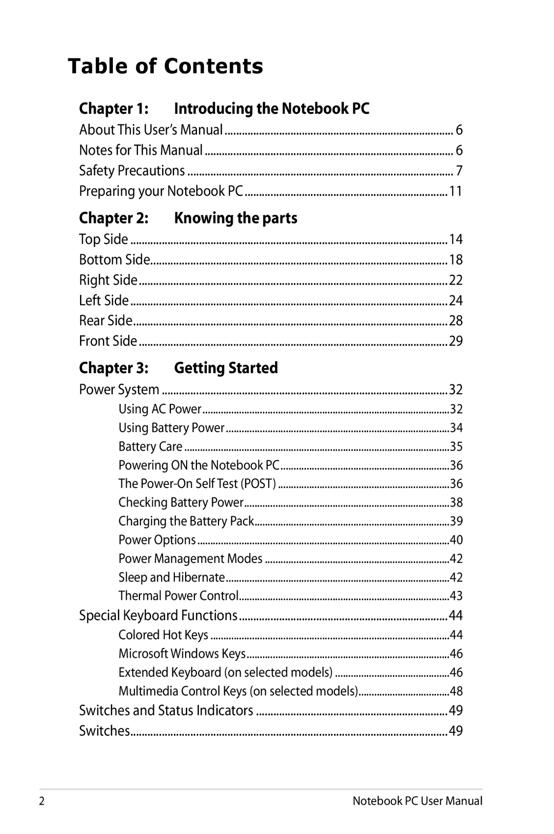 Asus K53EXR4 user manual Table of Contents 