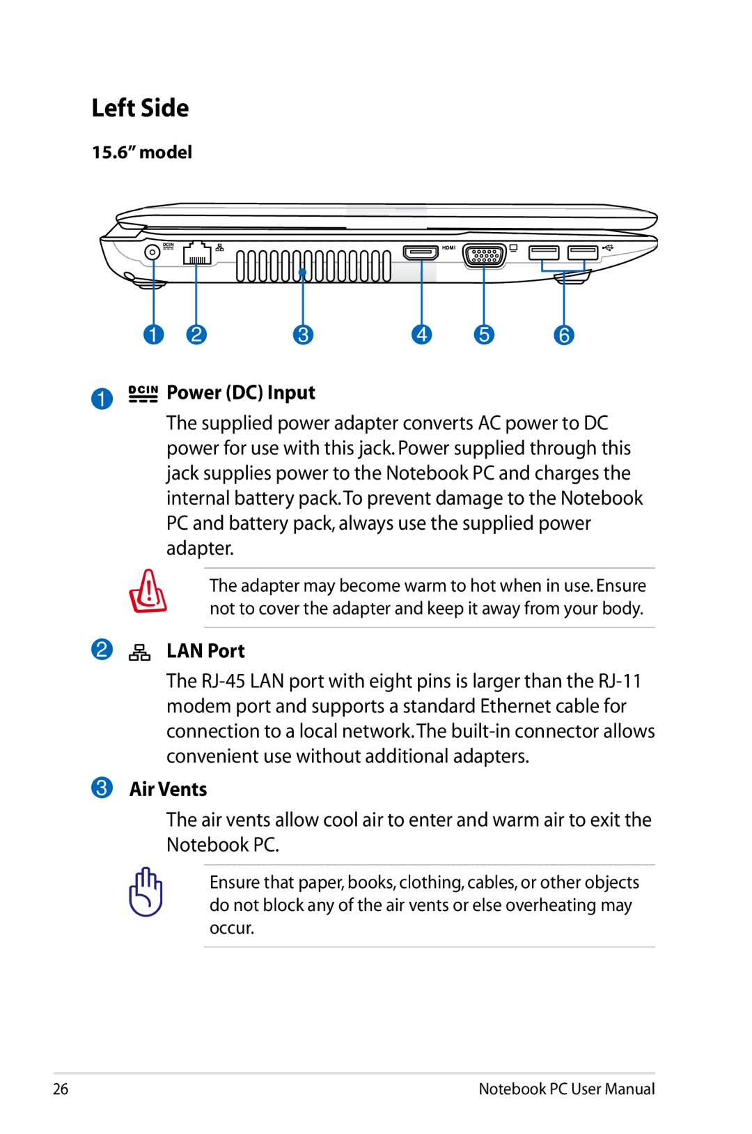 Asus K53EXR4 user manual Left Side 