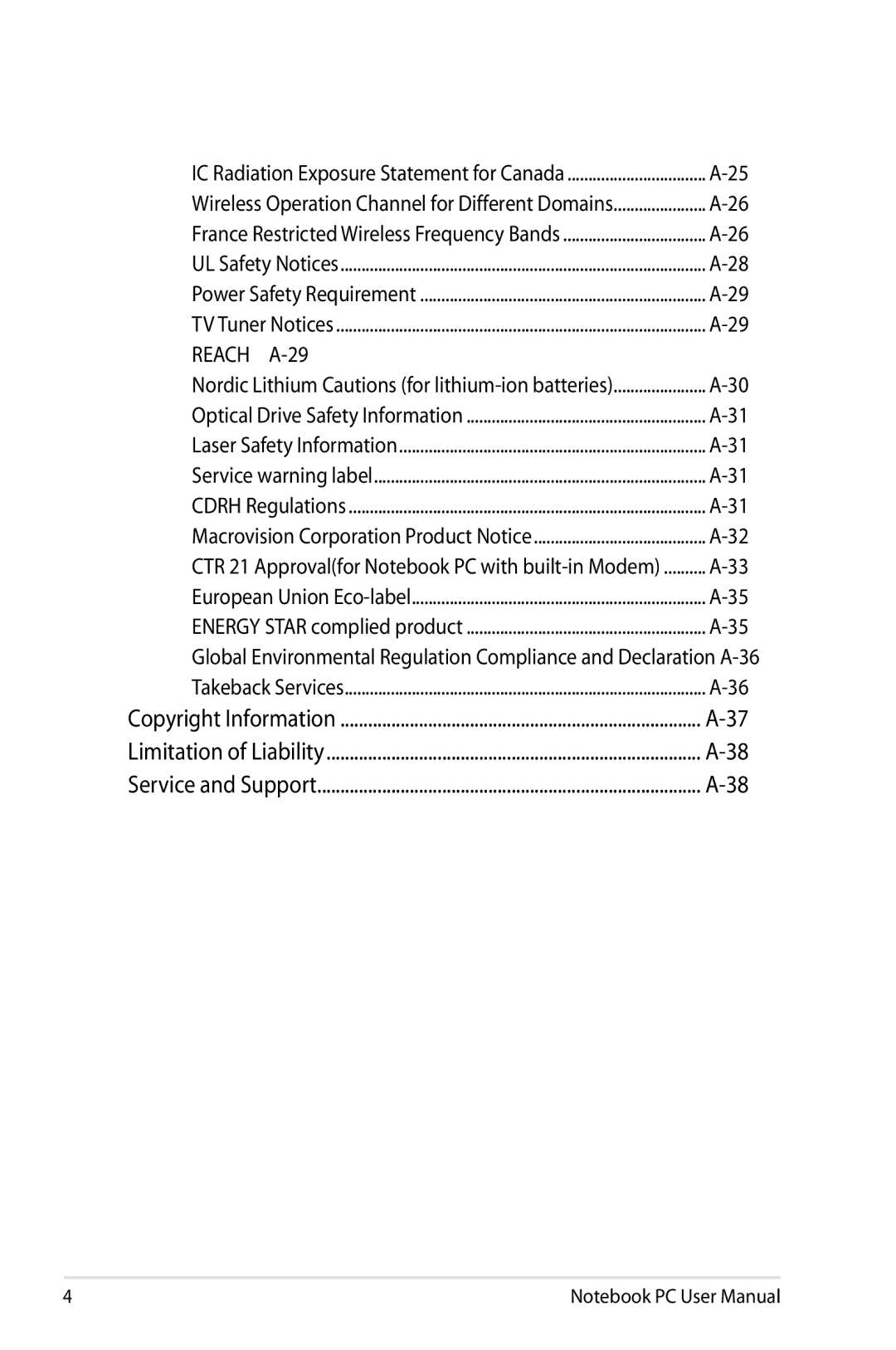 Asus K53EXR4 user manual Reach A-29 