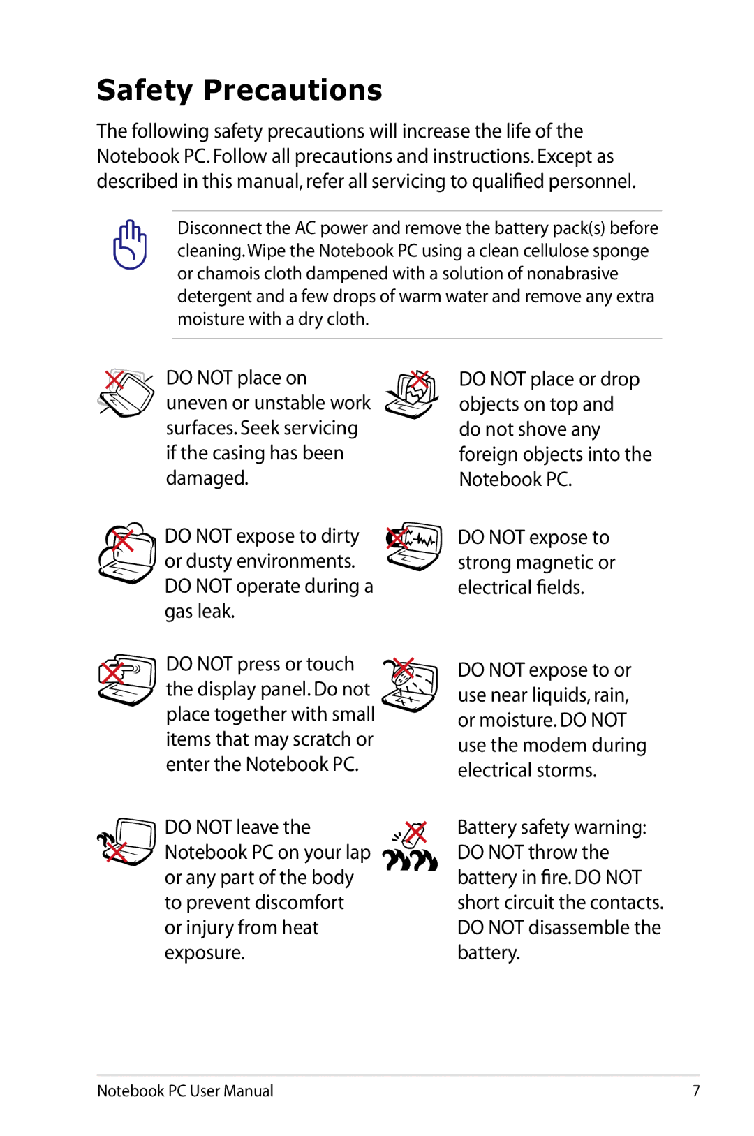 Asus K53EXR4 user manual Safety Precautions 