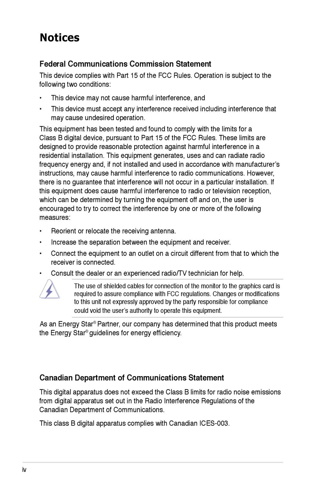 Asus LS221H manual Federal Communications Commission Statement, Canadian Department of Communications Statement 