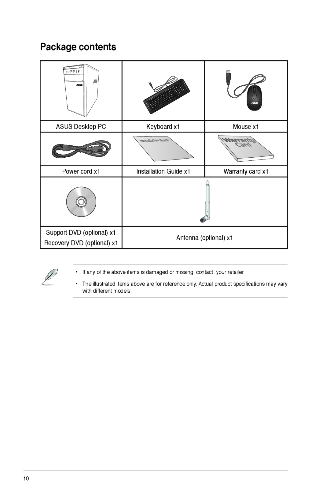 Asus M11AAUS002Q user manual Package contents 