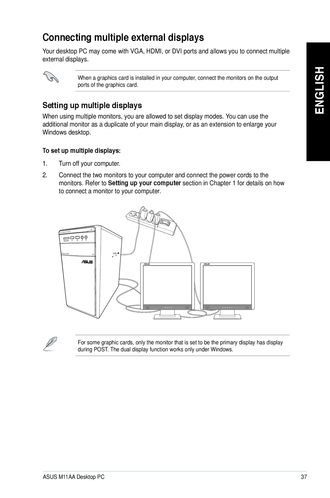 Asus M11AAUS002Q Connecting multiple external displays, Setting up multiple displays, To set up multiple displays 