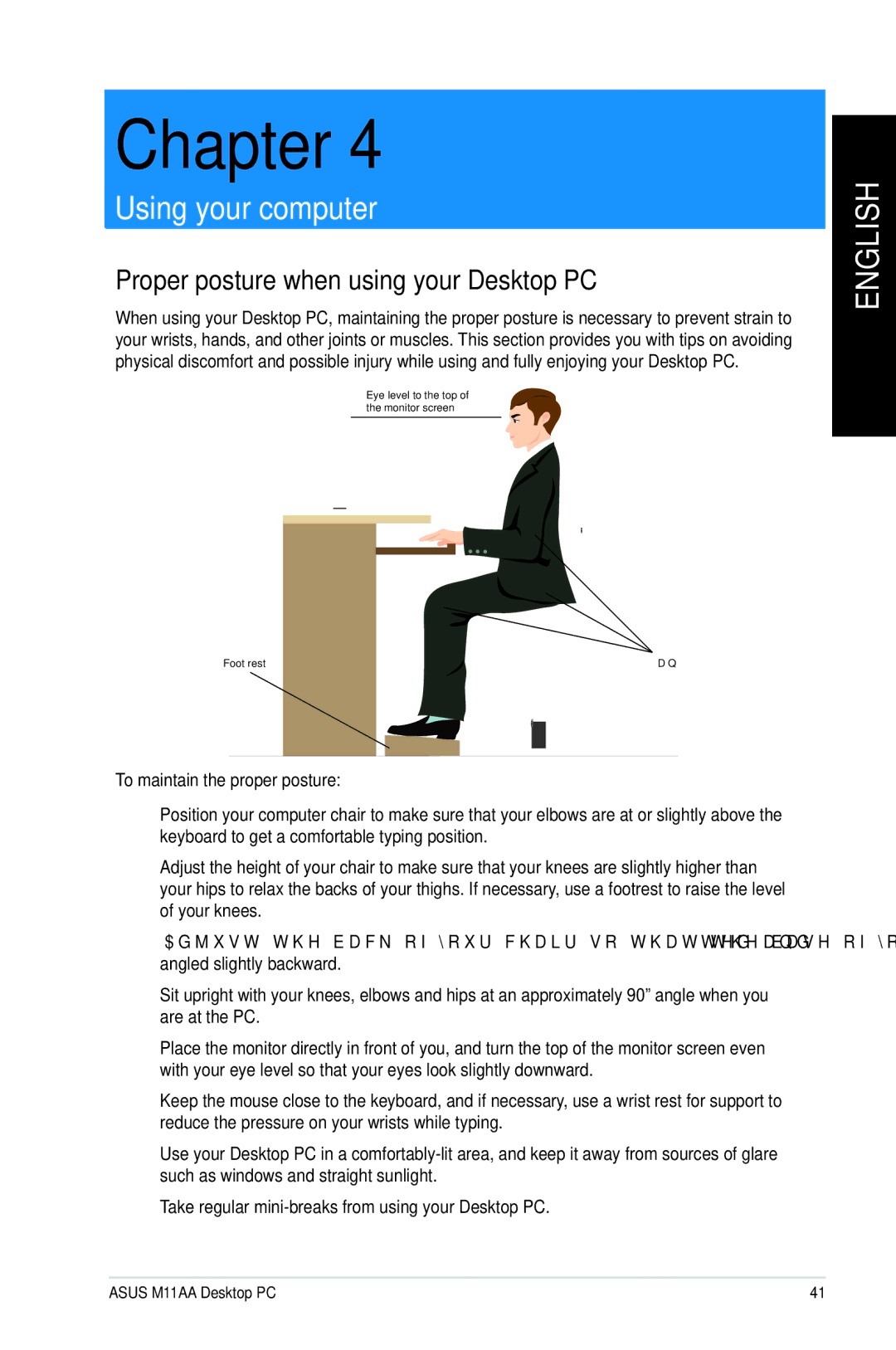 Asus M11AAUS002Q user manual Proper posture when using your Desktop PC, To maintain the proper posture 