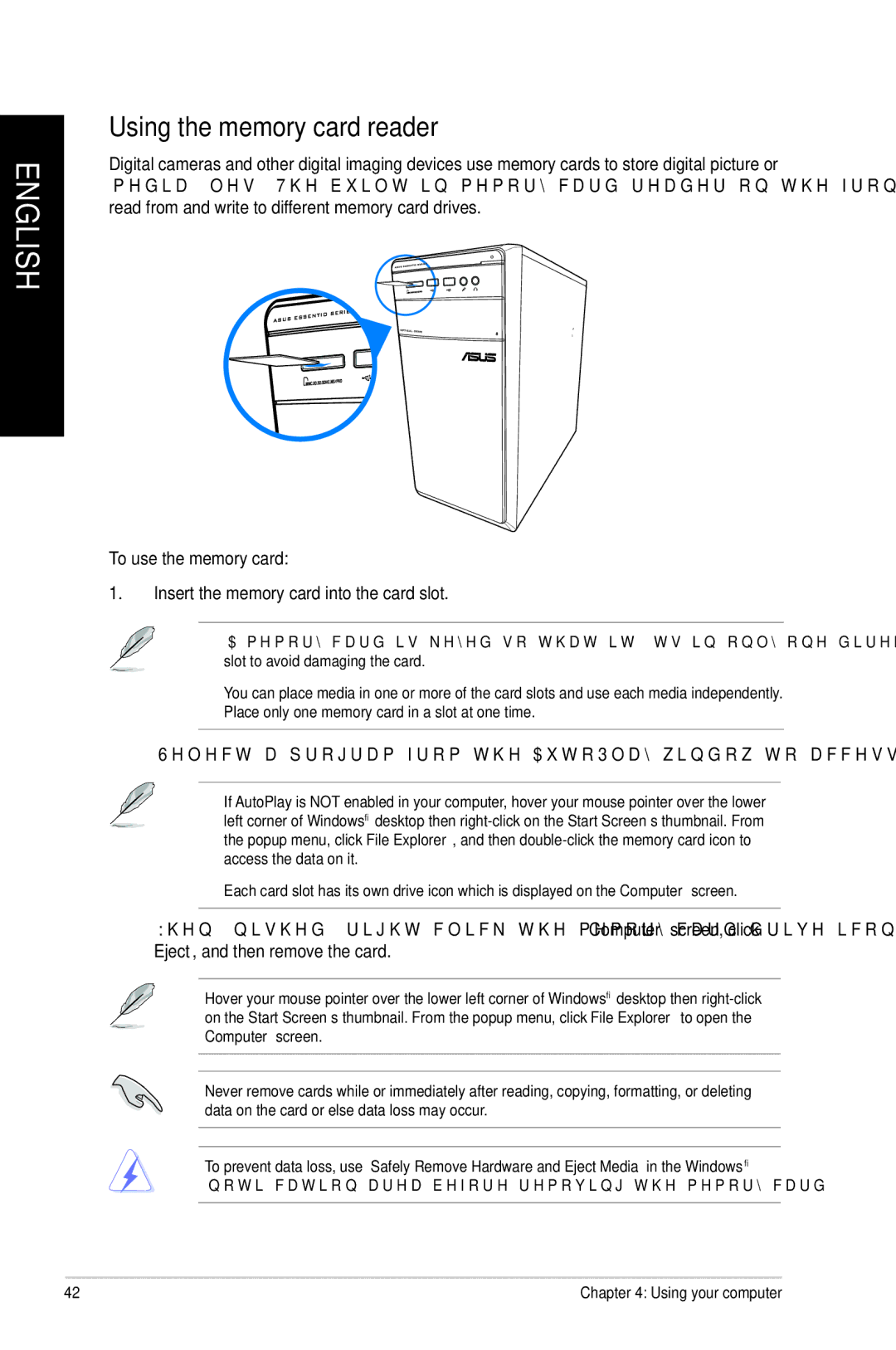 Asus M11AAUS002Q user manual Using the memory card reader, To use the memory card 