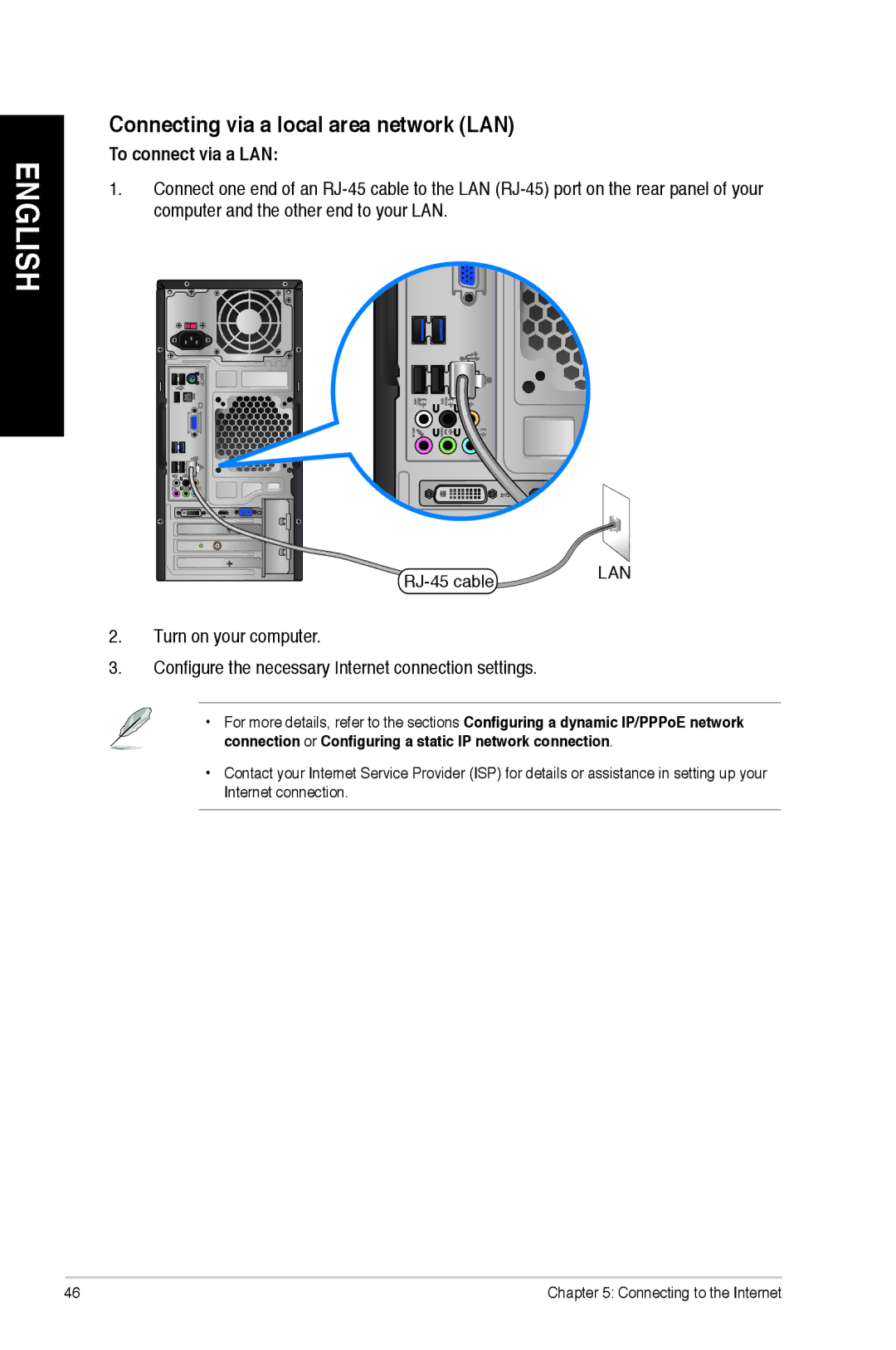 Asus M11AAUS002Q user manual Connecting via a local area network LAN, To connect via a LAN 