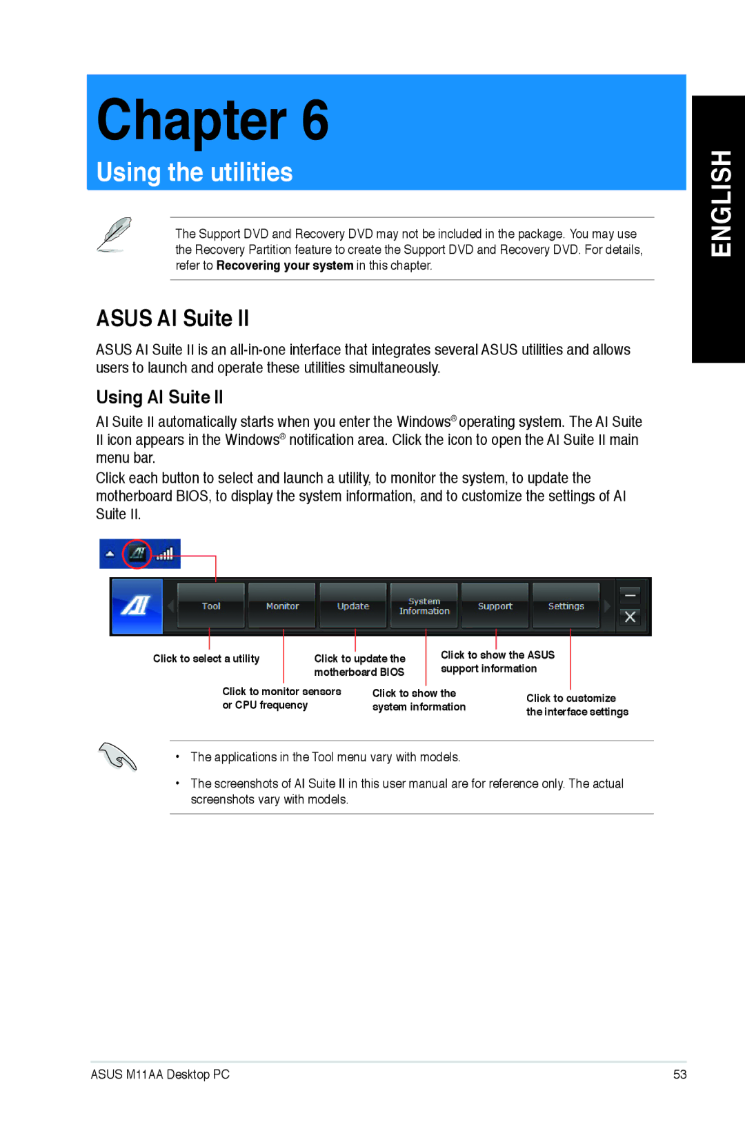 Asus M11AAUS002Q user manual Asus AI Suite, Using AI Suite 