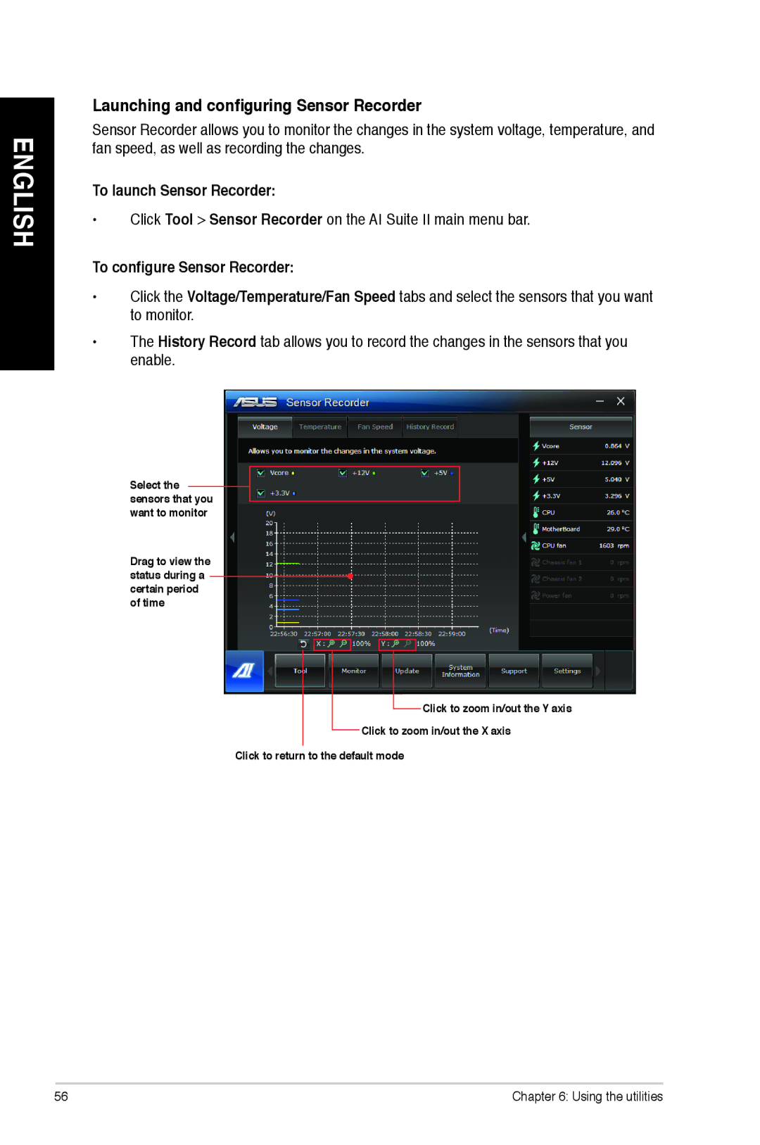 Asus M11AAUS002Q Launching and configuring Sensor Recorder, To launch Sensor Recorder, To configure Sensor Recorder 