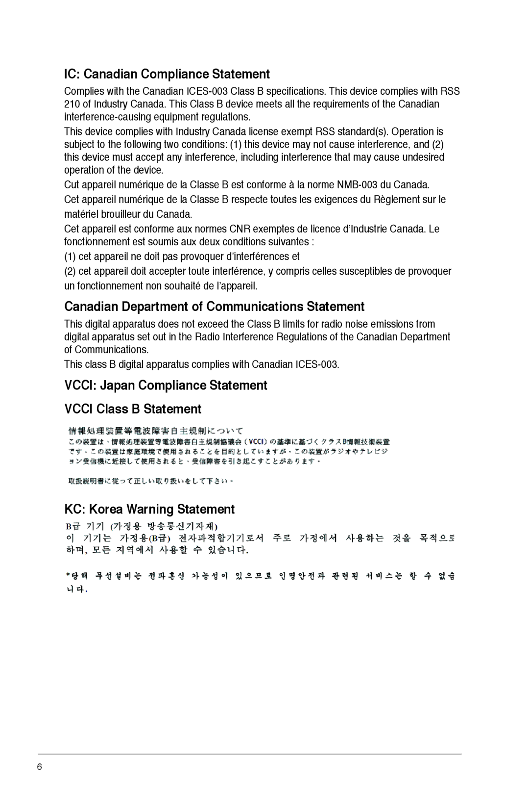 Asus M11AAUS002Q user manual IC Canadian Compliance Statement, Canadian Department of Communications Statement 