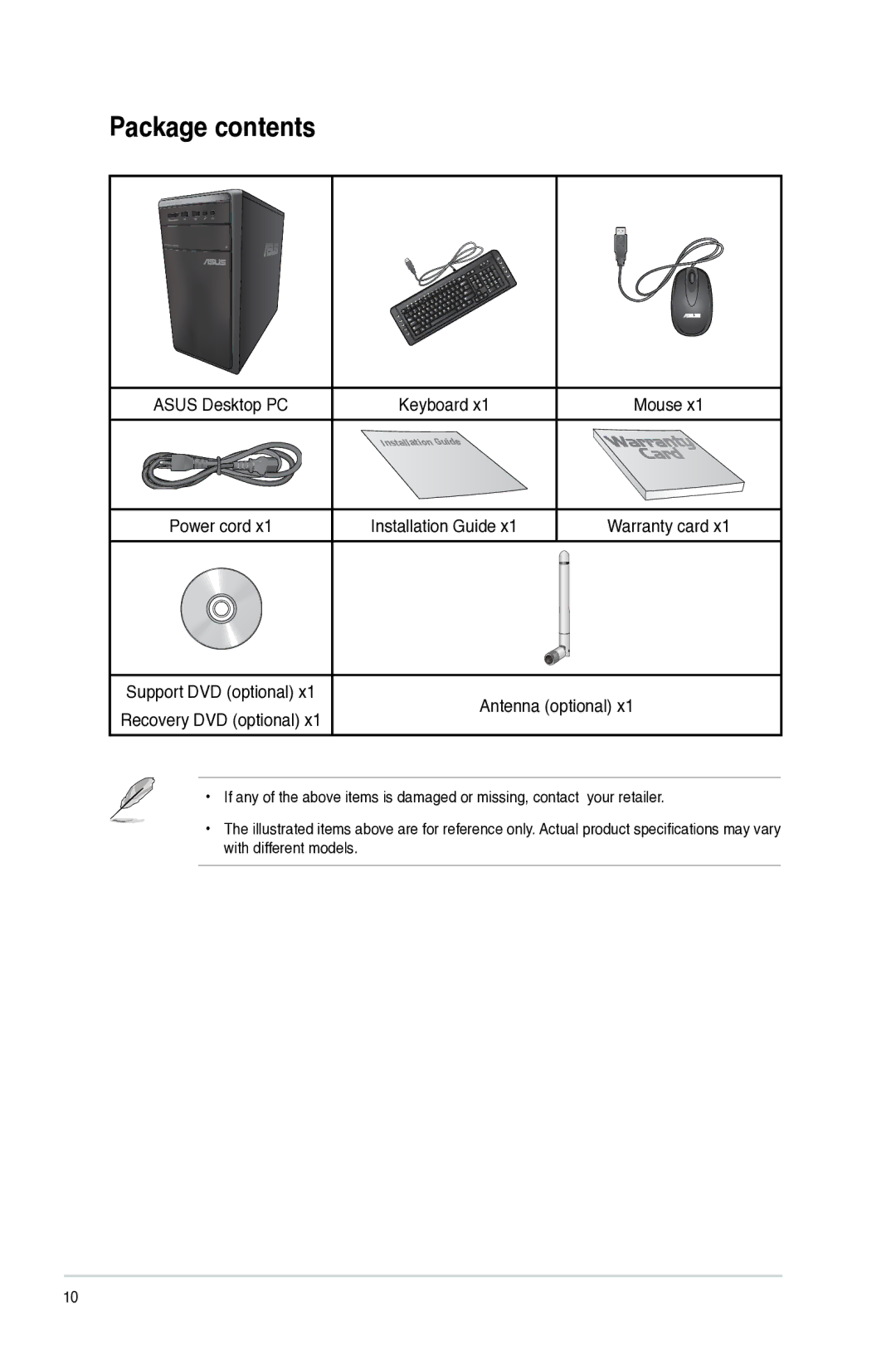 Asus M11AD user manual Package contents 