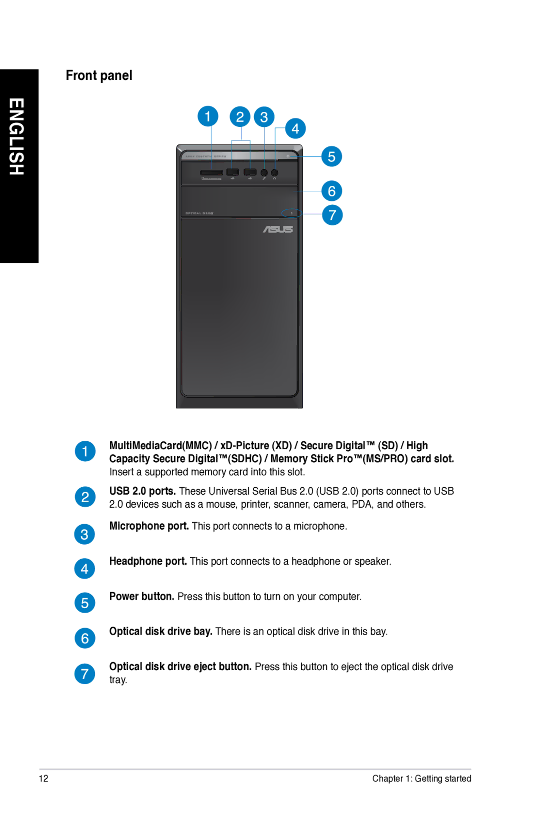 Asus M11AD user manual English, Front panel 