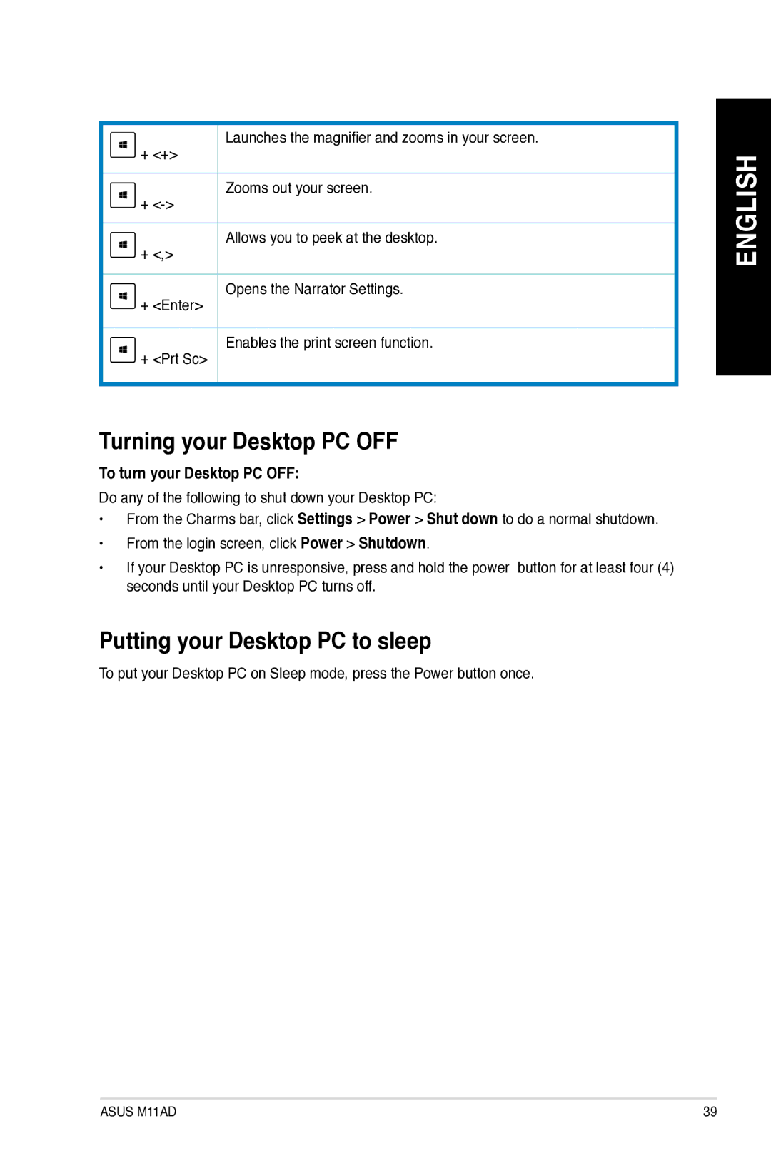 Asus M11AD user manual Turning your Desktop PC OFF, Putting your Desktop PC to sleep, To turn your Desktop PC OFF 