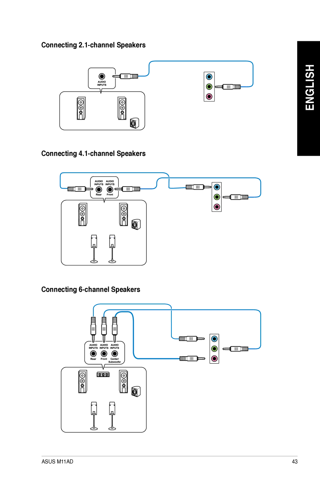 Asus M11AD user manual Connecting 2.1-channel Speakers 