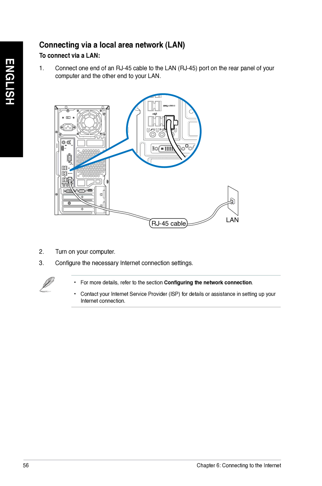 Asus M11AD user manual Connecting via a local area network LAN, To connect via a LAN 