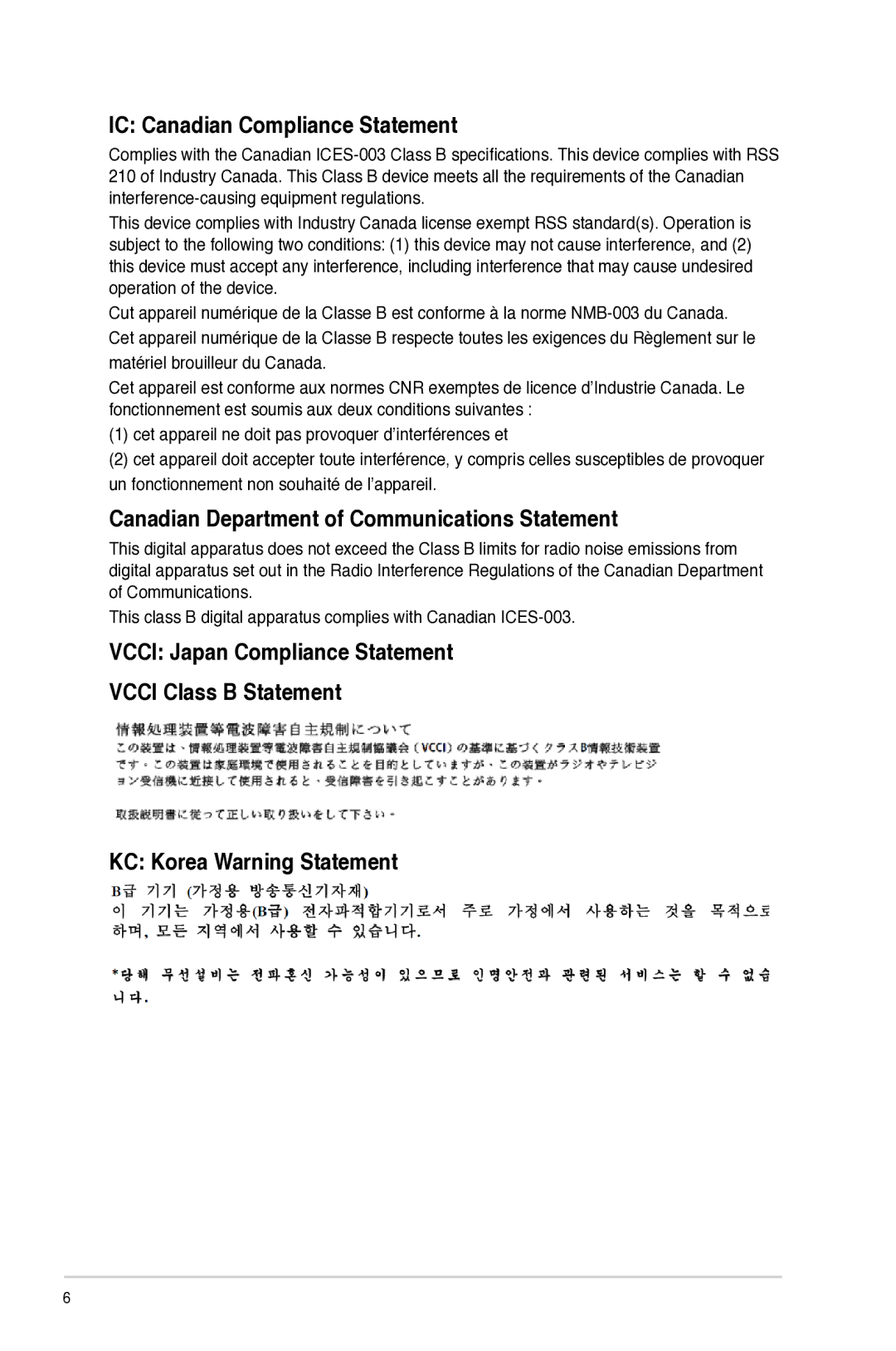 Asus M11AD user manual IC Canadian Compliance Statement, Canadian Department of Communications Statement 