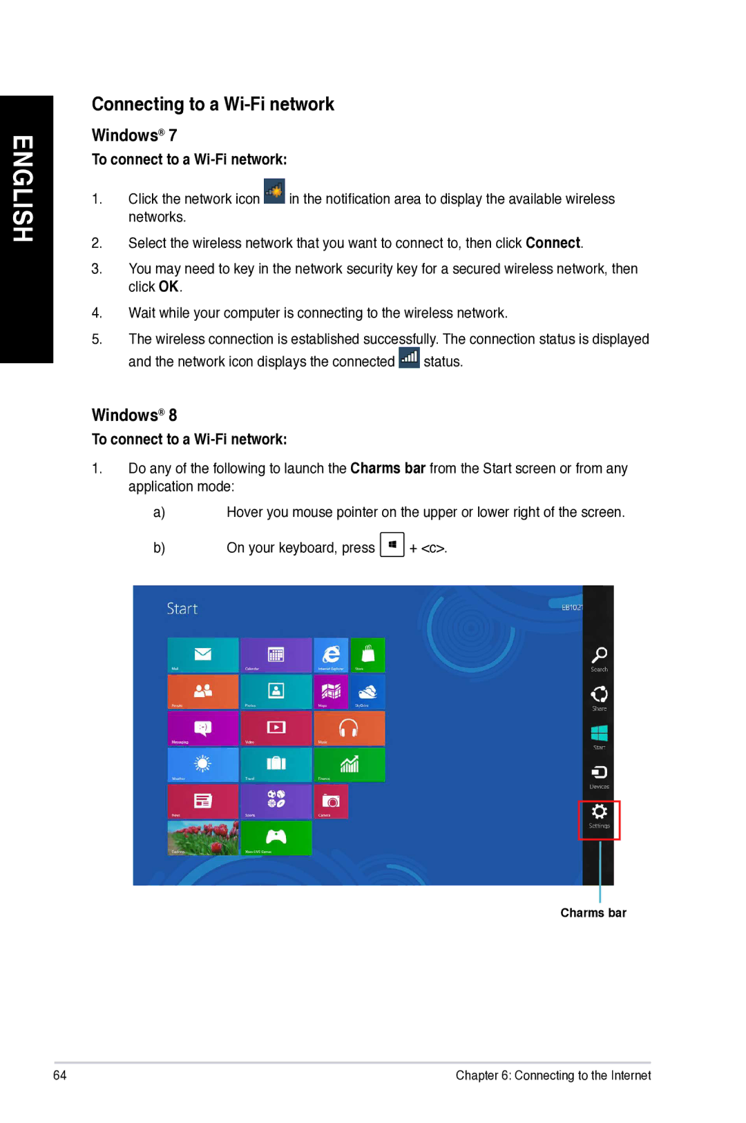 Asus M11AD user manual Connecting to a Wi-Fi network, Windows, To connect to a Wi-Fi network 