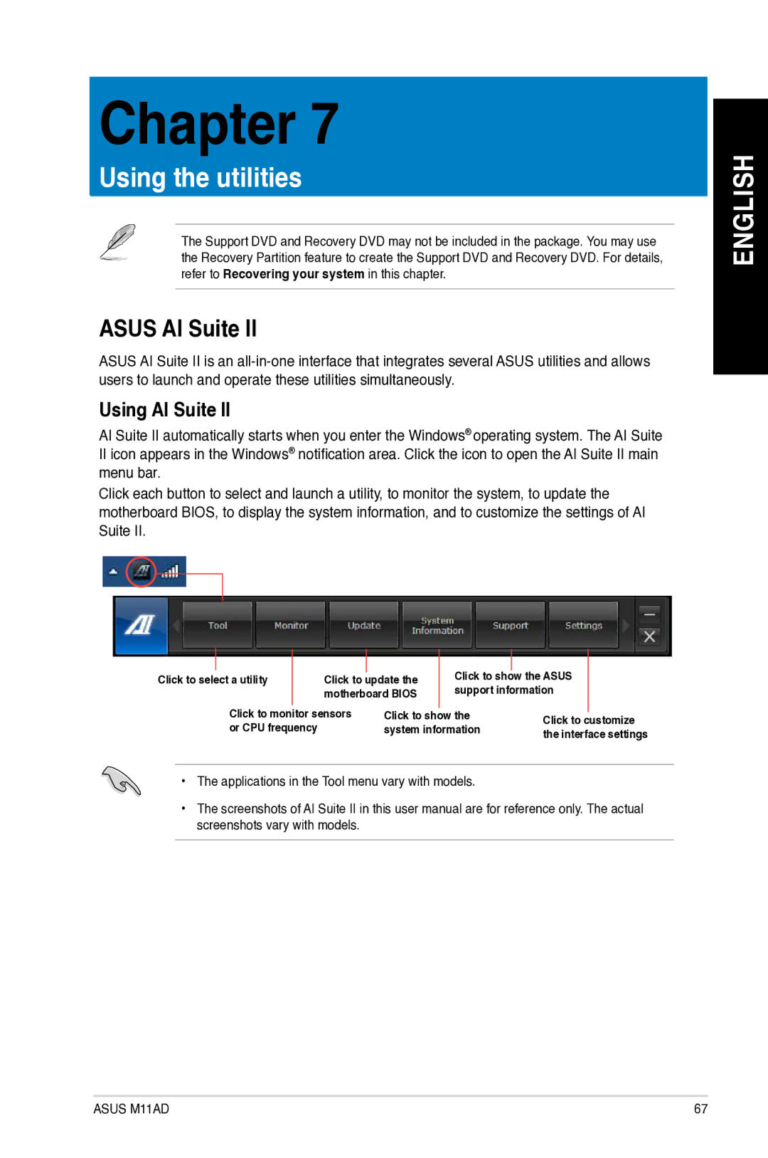 Asus M11AD user manual Asus AI Suite, Using AI Suite 