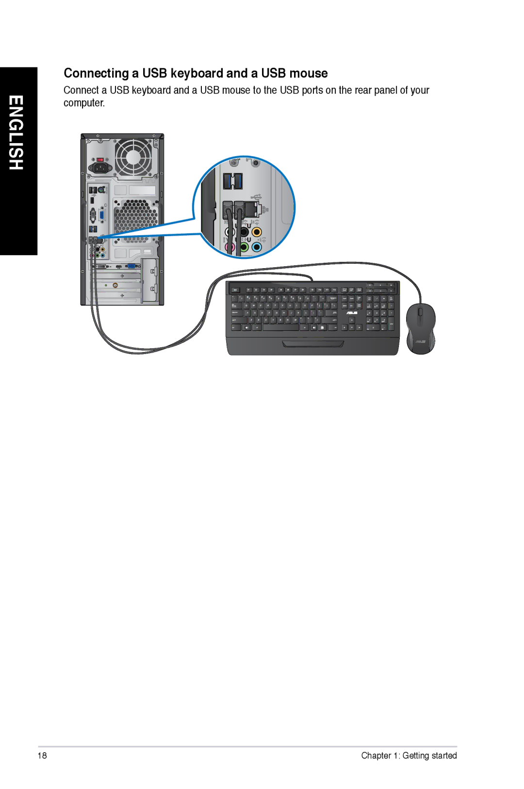 Asus M11BB-US003S, M11BBUS005O, M11BBUS011S, M11BBUS008S, M11BBUS009S, M11BBUS010S Connecting a USB keyboard and a USB mouse 