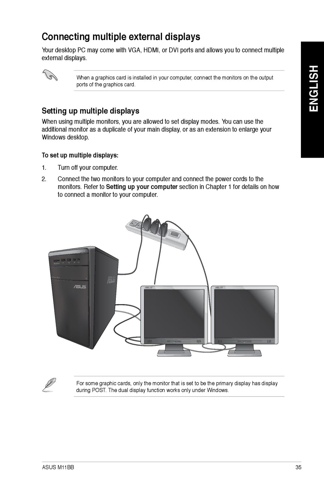 Asus M11BBUS002S Connecting multiple external displays, Setting up multiple displays, To set up multiple displays 