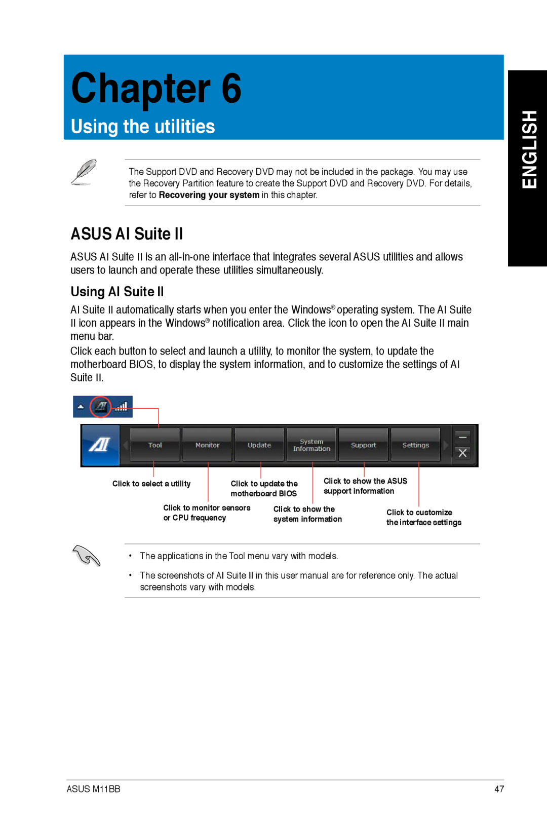 Asus M11BB-US002S, M11BBUS005O, M11BBUS011S, M11BBUS008S, M11BBUS009S, M11BBUS010S, M11BBUS002S Asus AI Suite, Using AI Suite 