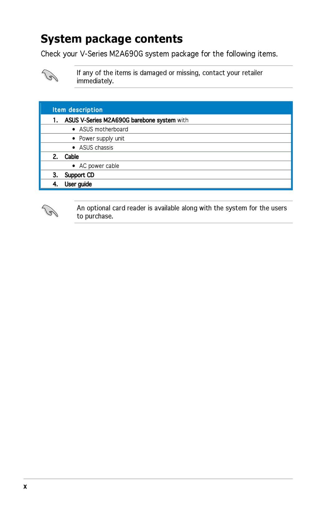 Asus M2A690G installation manual System package contents 