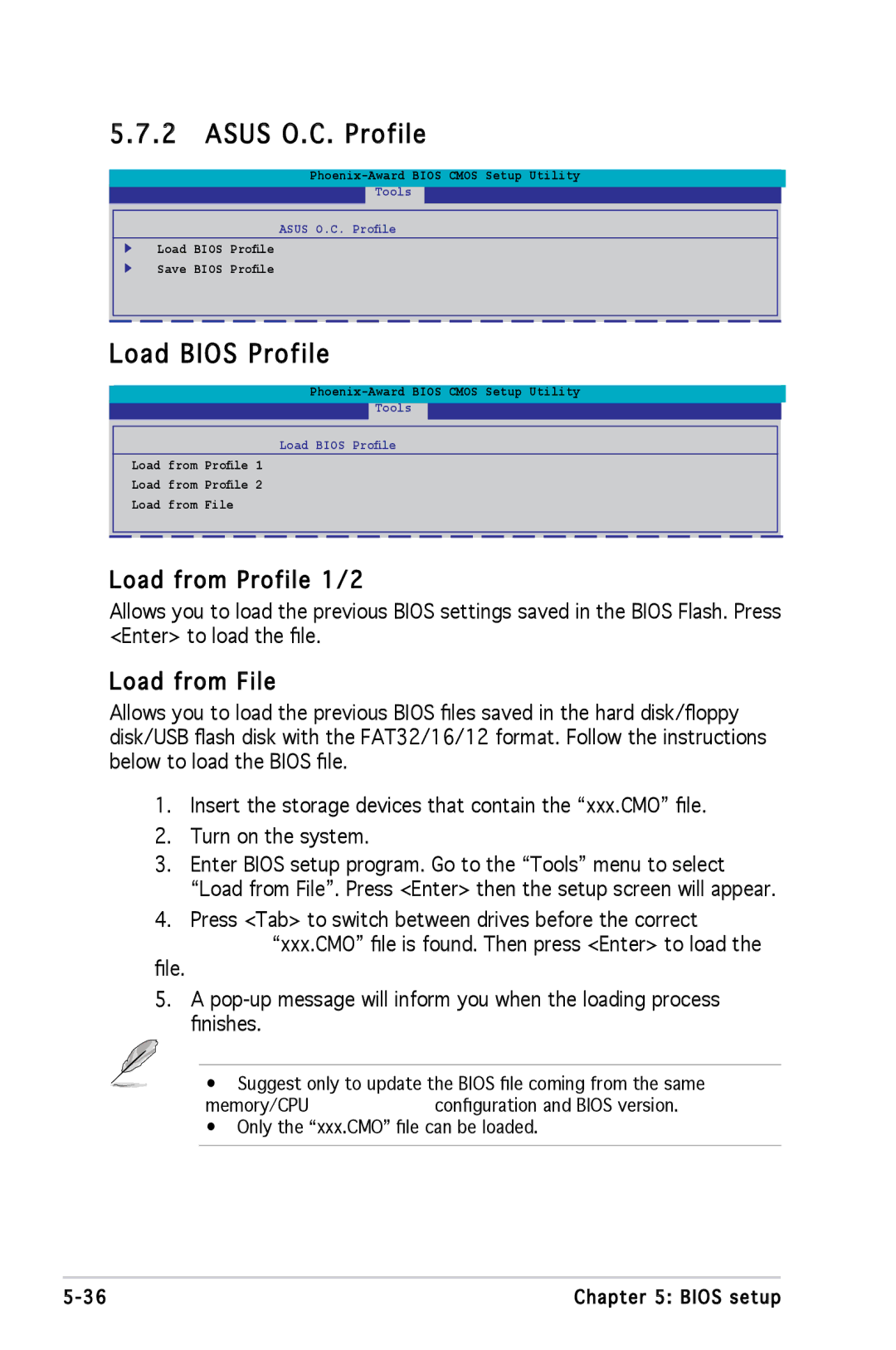 Asus M2A690G installation manual Load Bios Profile, Load from Profile 1/2, Load from File 