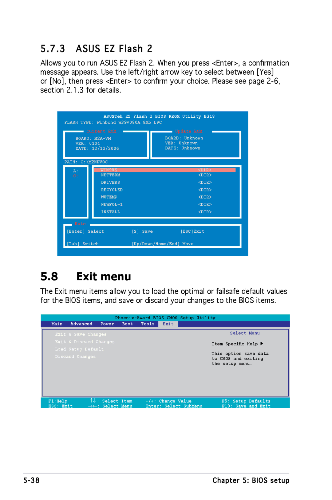 Asus M2A690G installation manual Exit menu, Asus EZ Flash 