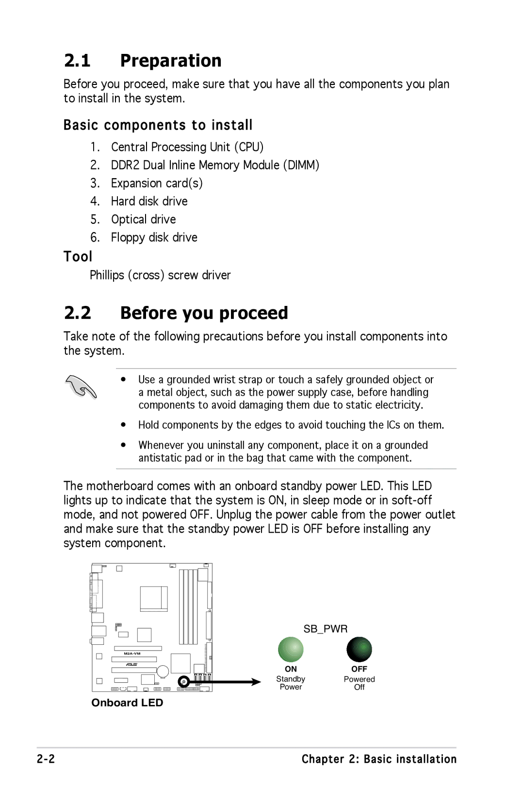 Asus M2A690G installation manual Preparation, Before you proceed, Basic components to install, Tool 