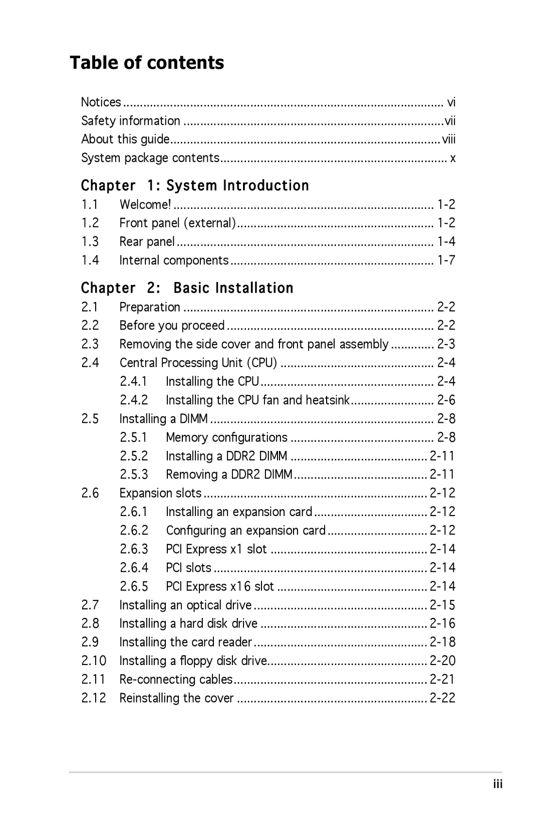 Asus M2A690G installation manual Table of contents 