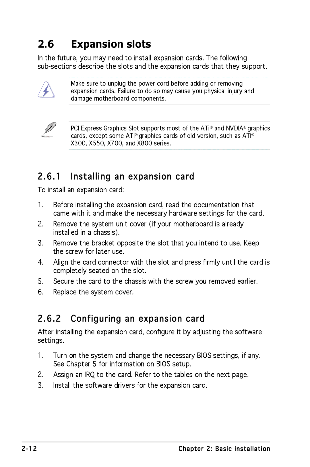 Asus M2A690G installation manual Expansion slots, Installing an expansion card, Configuring an expansion card 