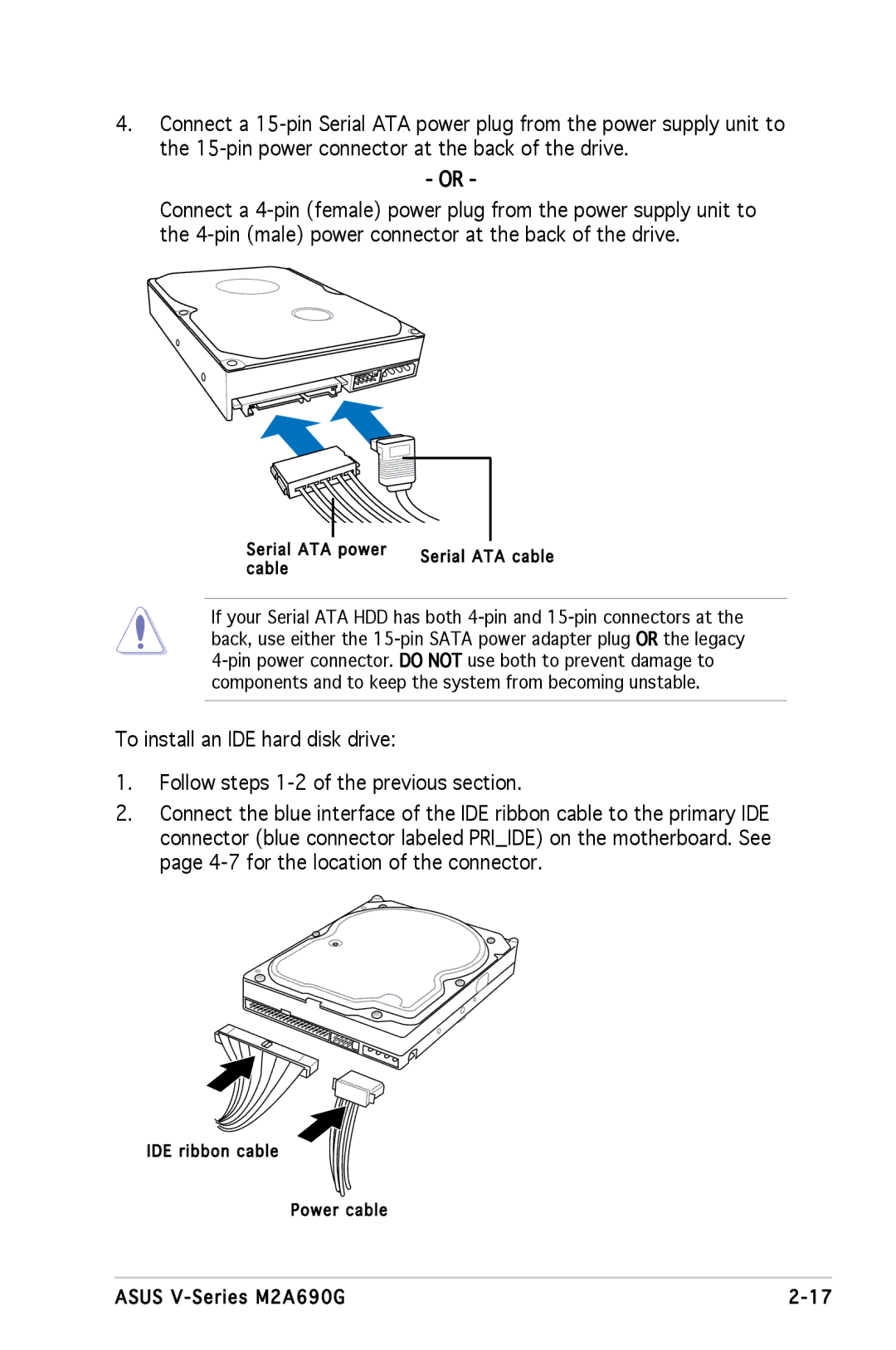 Asus M2A690G installation manual Serial ATA power Serial ATA cable Cable 