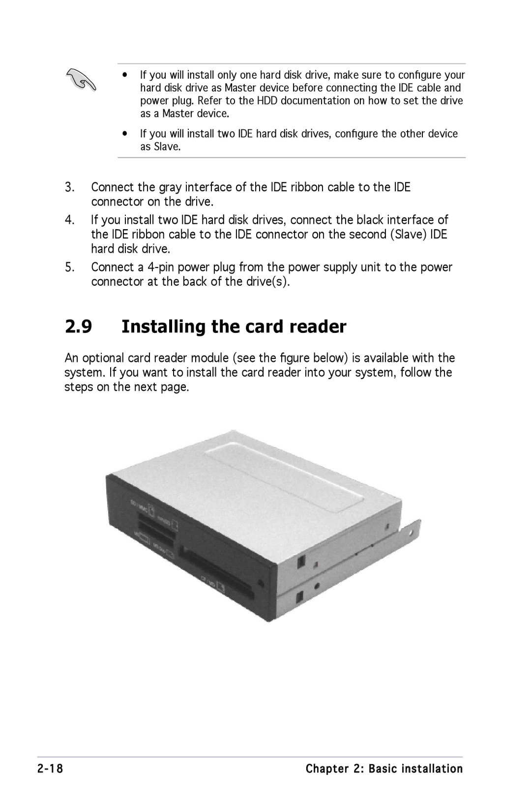 Asus M2A690G installation manual Installing the card reader 