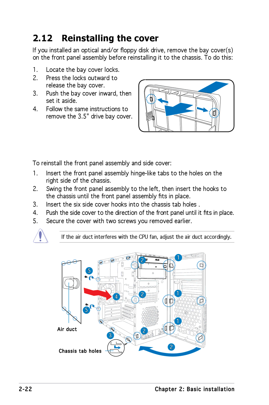 Asus M2A690G installation manual Reinstalling the cover 