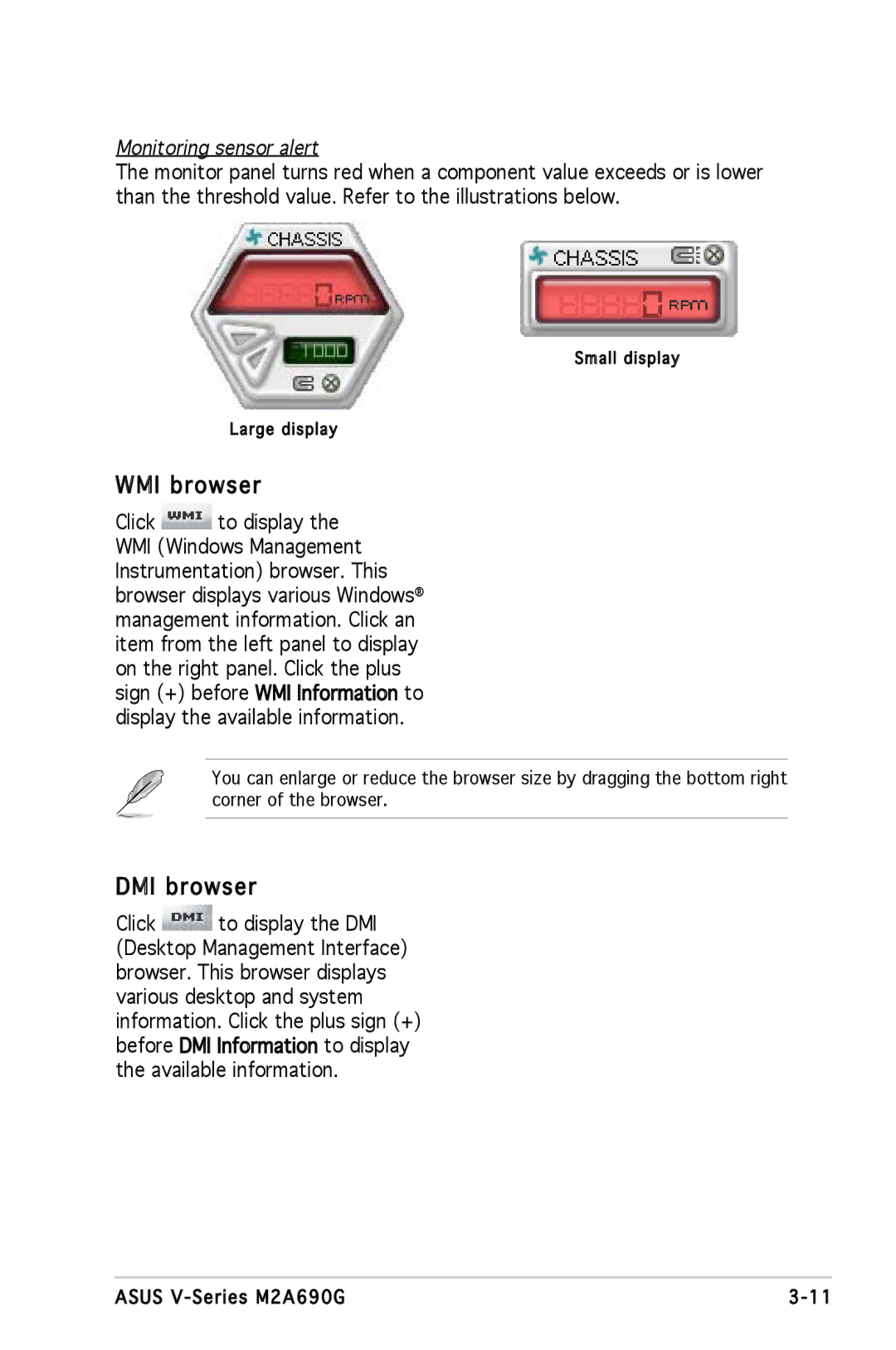 Asus M2A690G installation manual WMI browser, DMI browser 