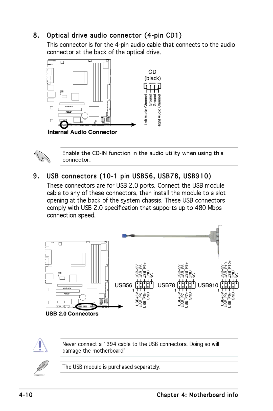 Asus M2A690G installation manual Internal Audio Connector 