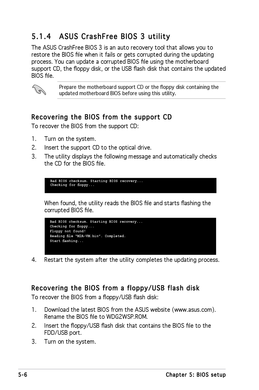 Asus M2A690G installation manual Asus CrashFree Bios 3 utility, Recovering the Bios from the support CD 