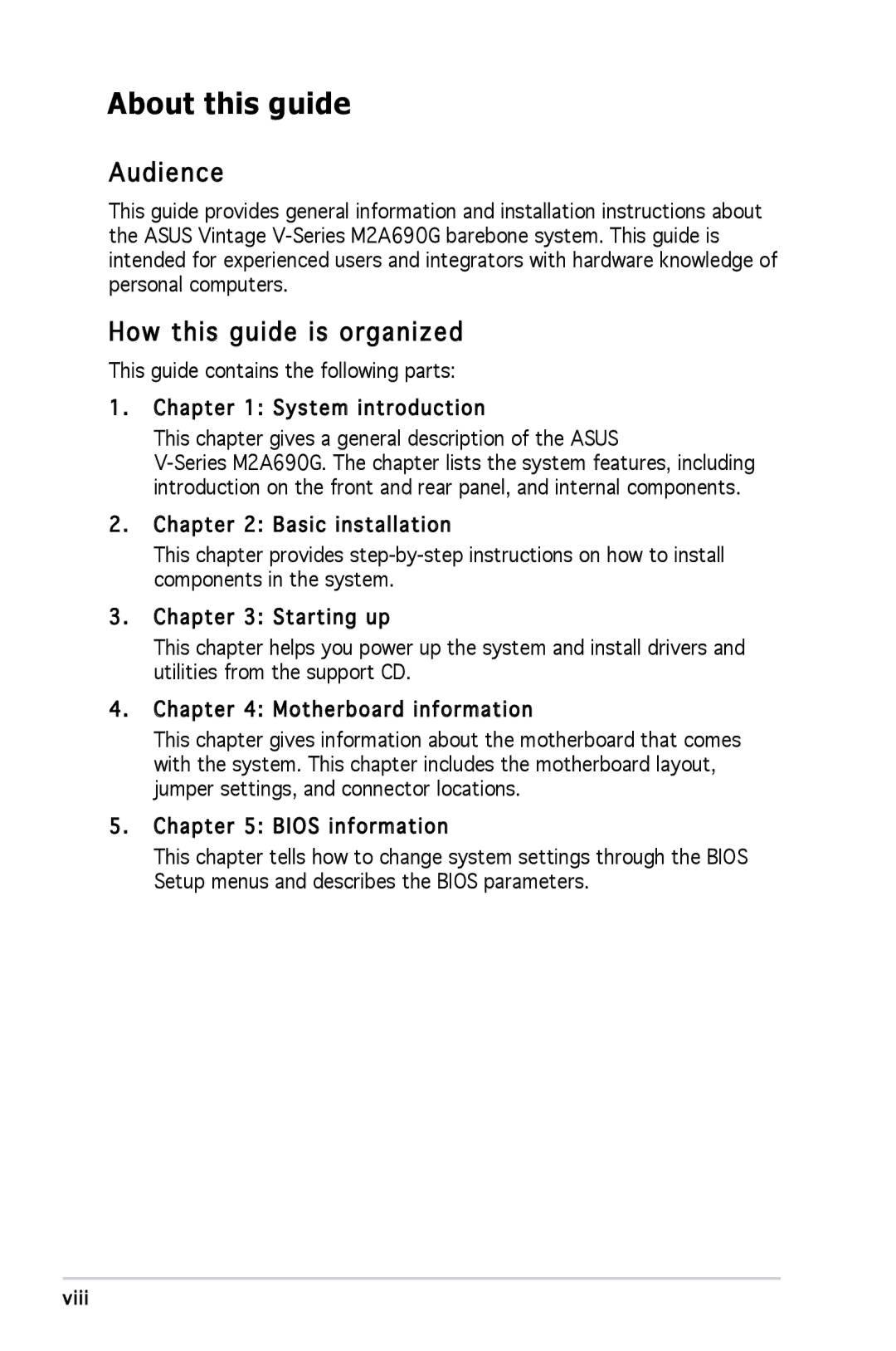 Asus M2A690G installation manual About this guide, Audience, How this guide is organized 