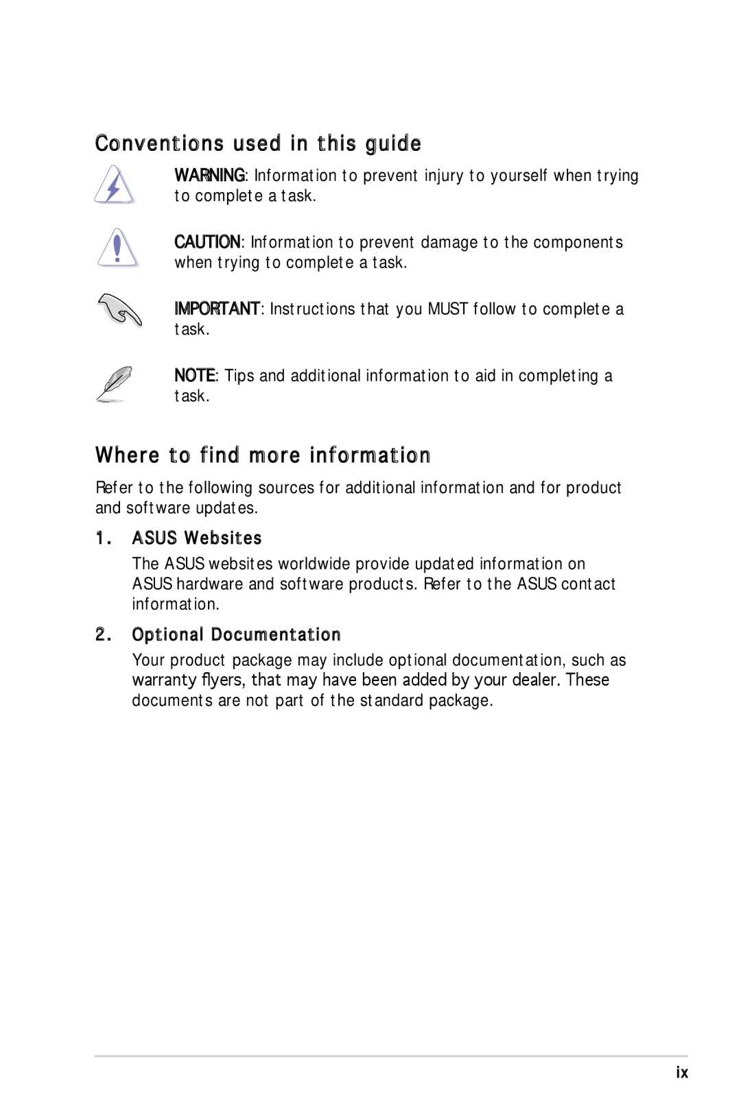 Asus M2A690G installation manual Conventions used in this guide, Where to find more information 