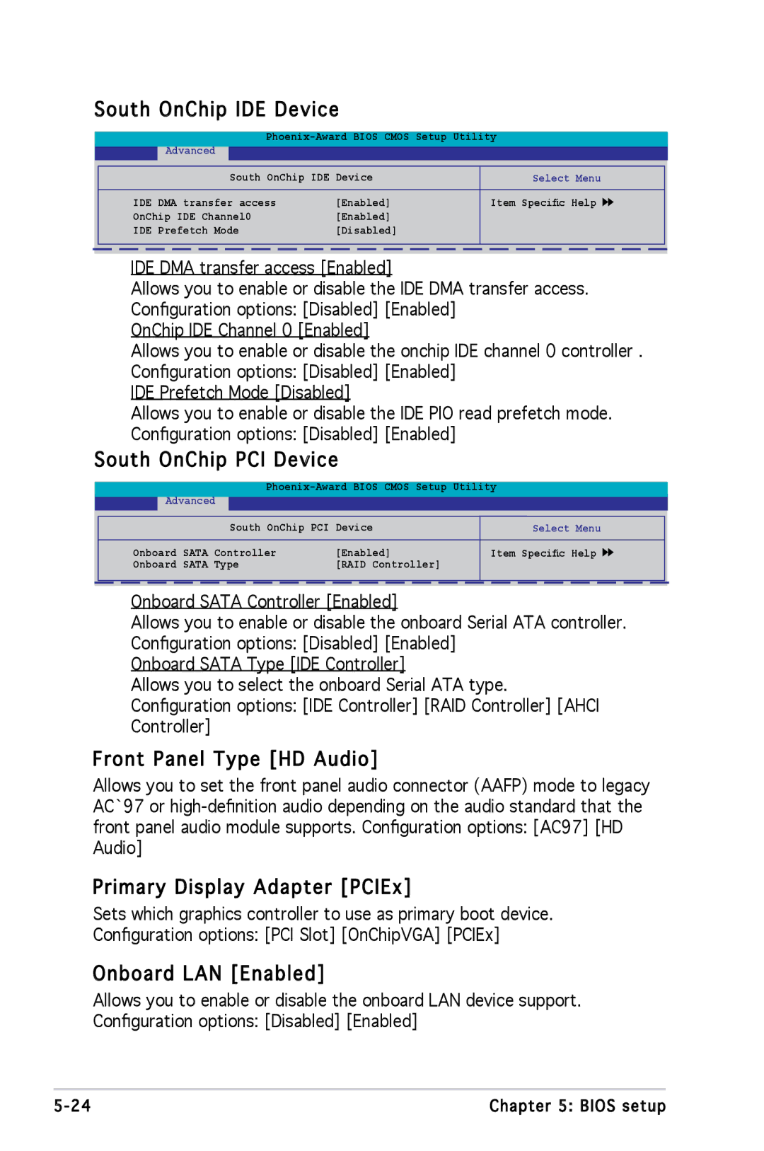 Asus M2A690G South OnChip IDE Device, South OnChip PCI Device, Front Panel Type HD Audio, Primary Display Adapter PCIEx 