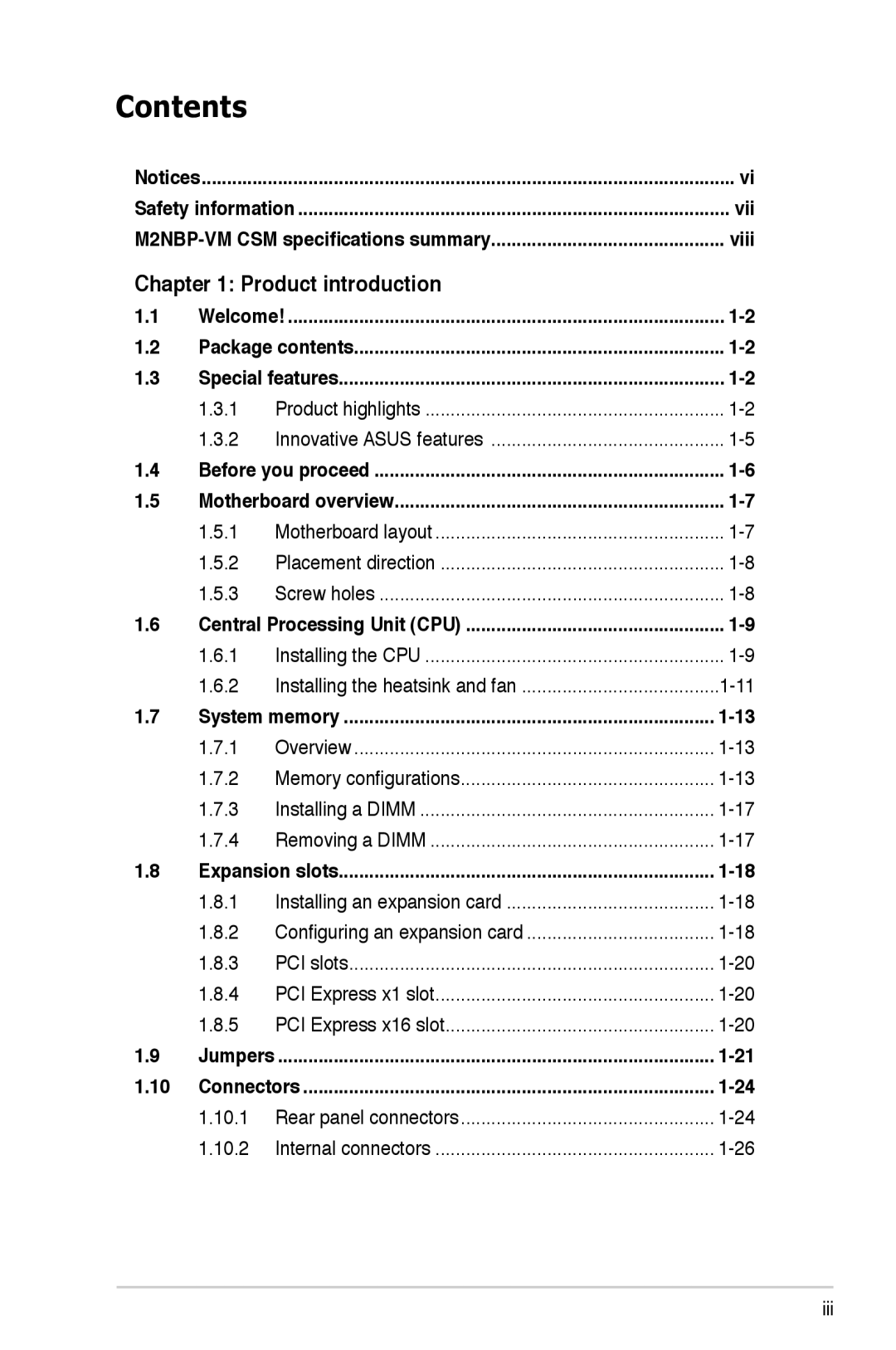 Asus M2NBP-VM CSM manual Contents 