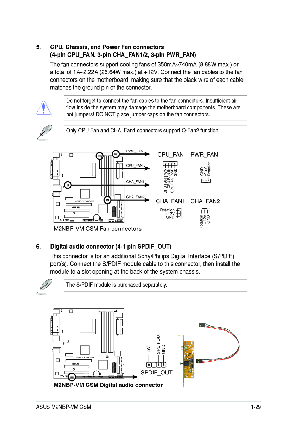 Asus M2NBP-VM CSM manual Digital audio connector 4-1 pin Spdifout 