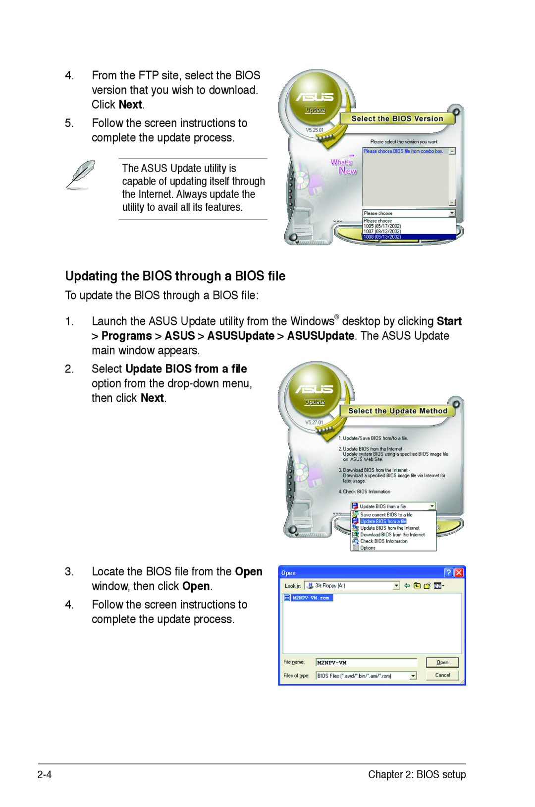 Asus M2NBP-VM CSM manual Updating the Bios through a Bios file, Locate the Bios file from the Open window, then click Open 