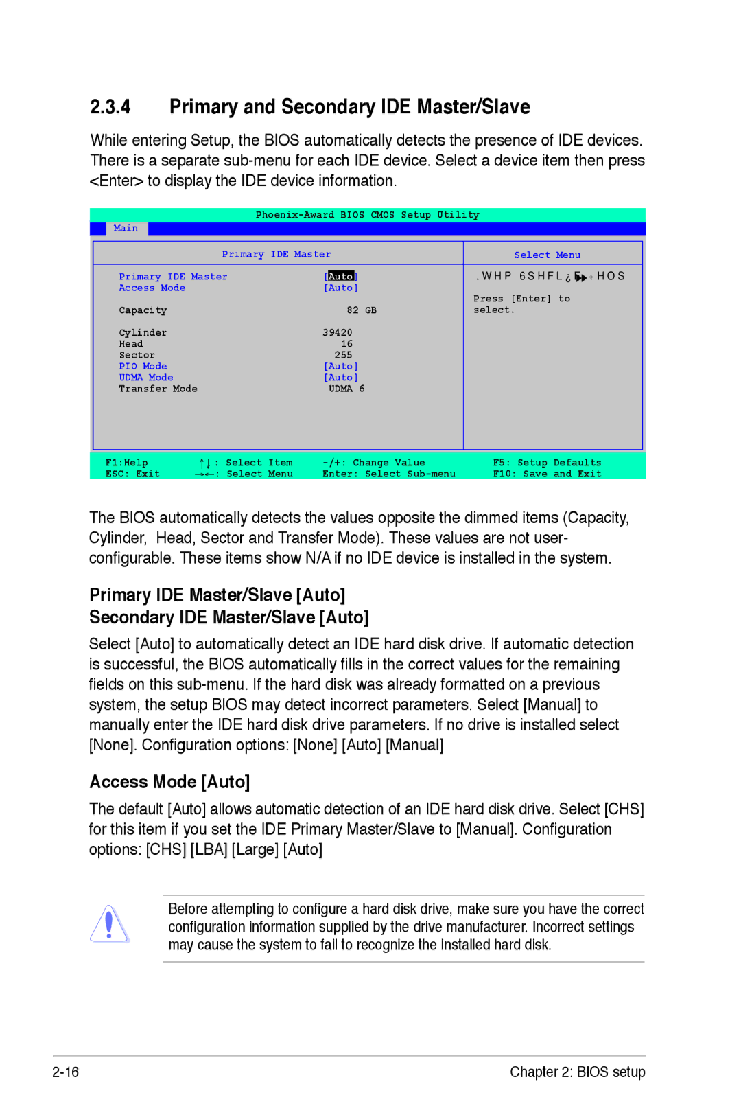 Asus M2NBP-VM CSM manual Primary and Secondary IDE Master/Slave, Access Mode Auto 