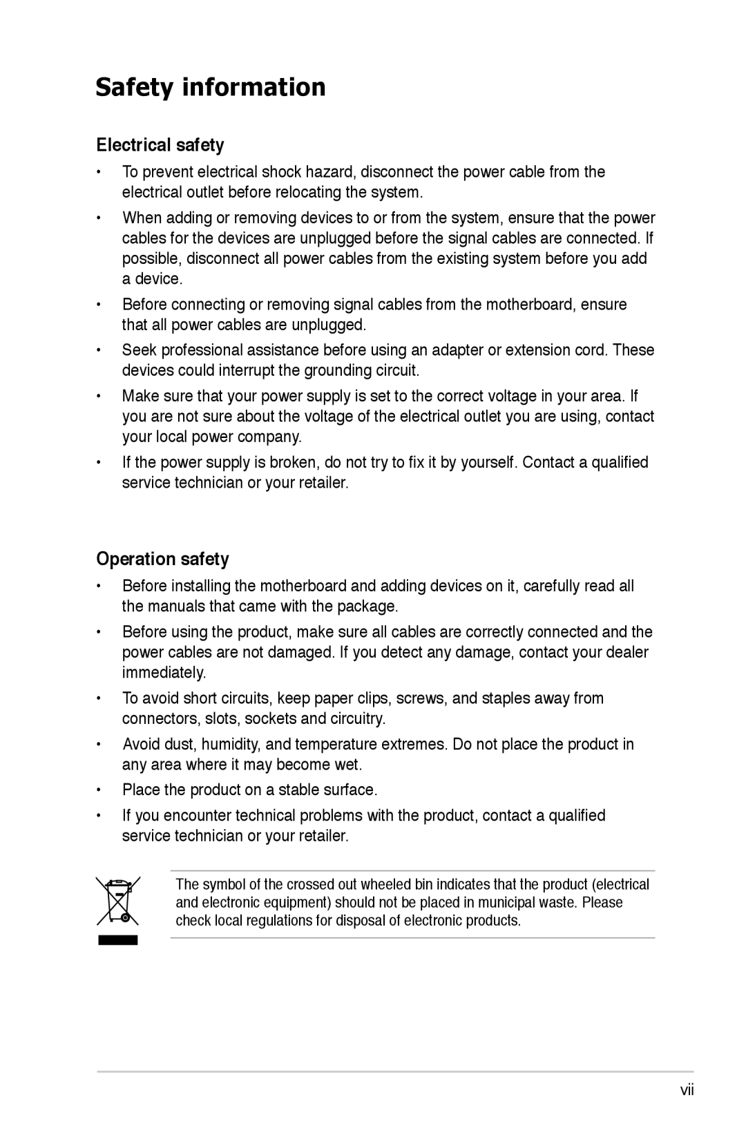 Asus M2NBP-VM CSM manual Safety information, Electrical safety, Operation safety 