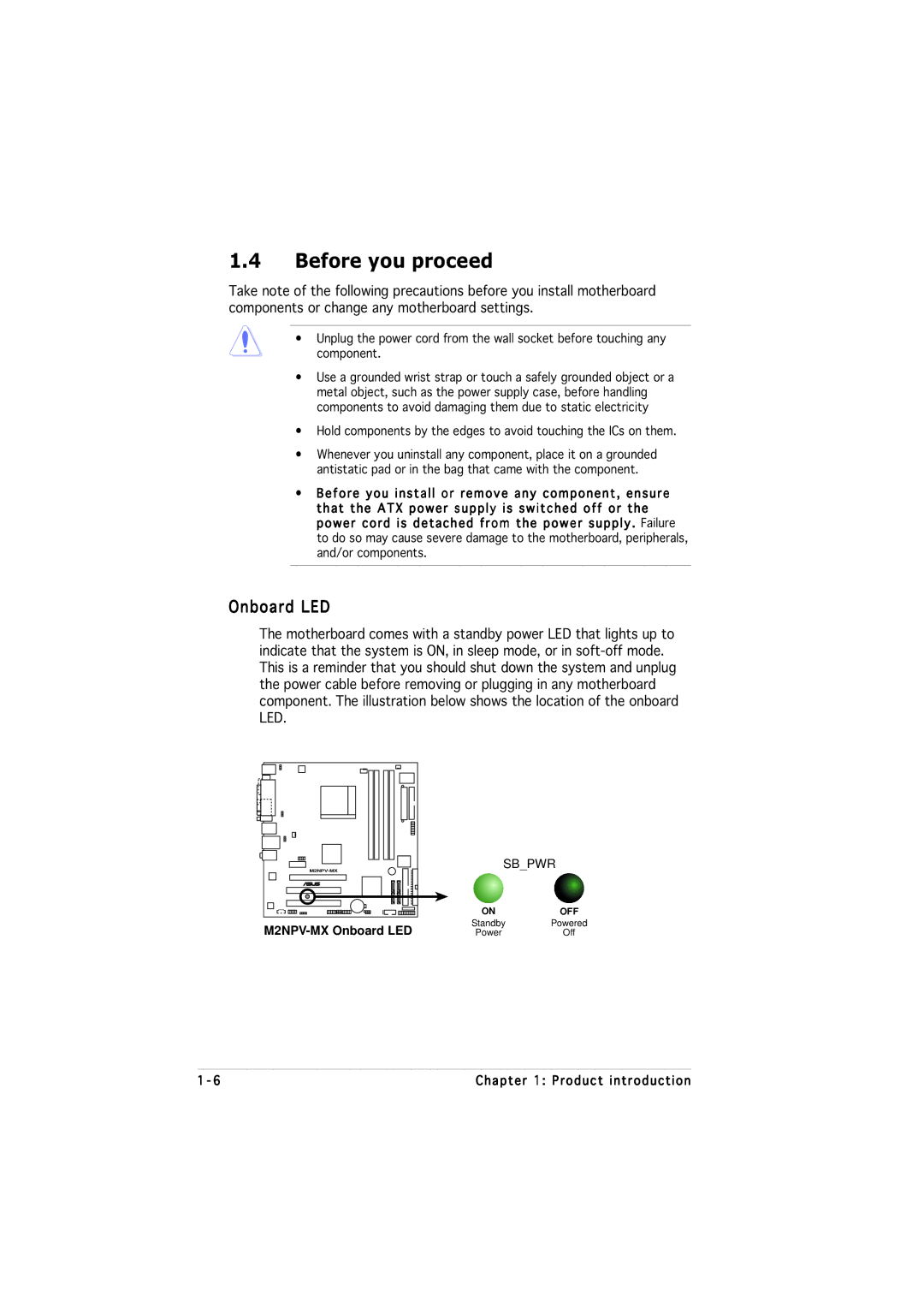 Asus M2NPV-MX manual Before you proceed, Onboard LED 