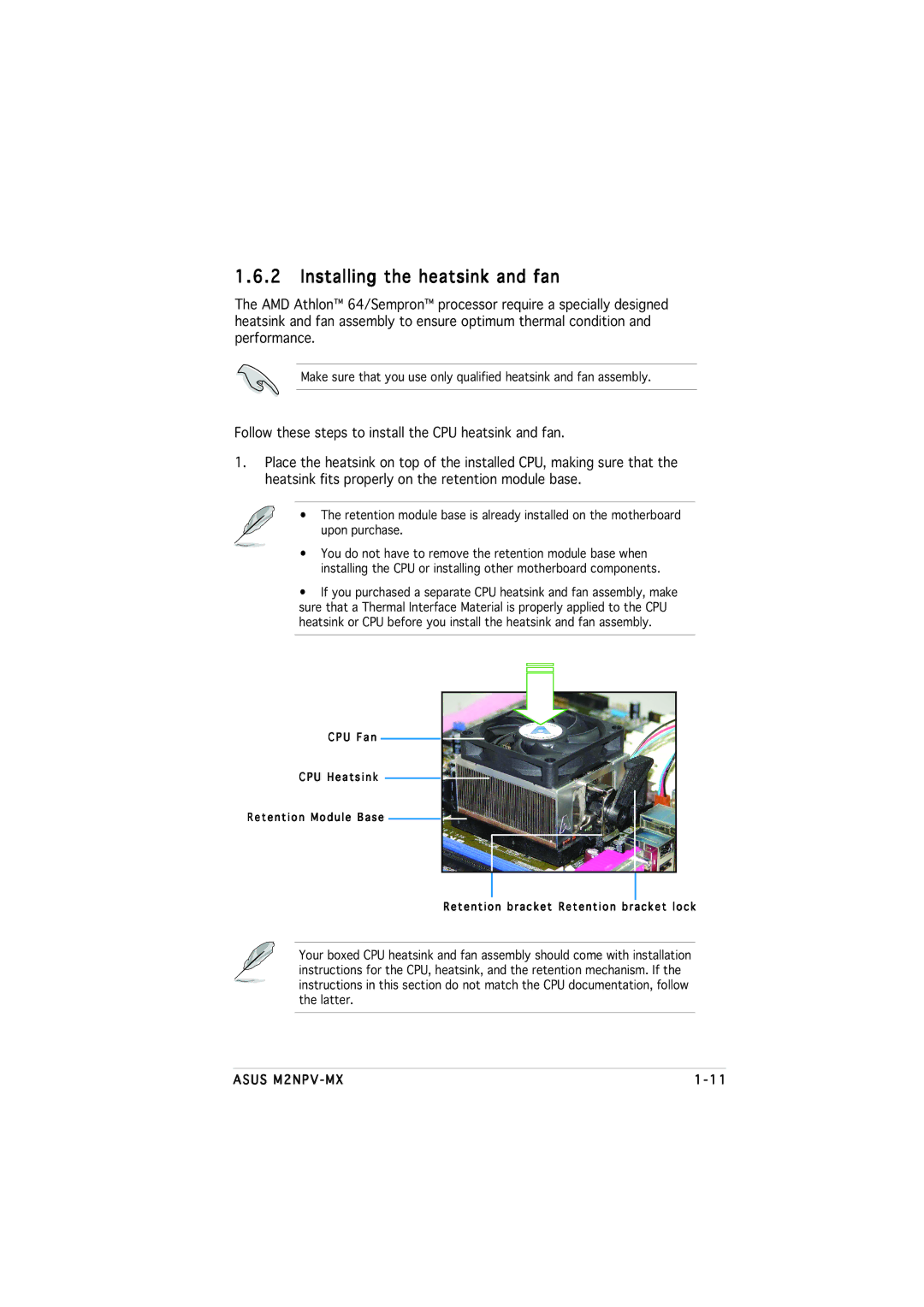 Asus M2NPV-MX manual Installing the heatsink and fan 