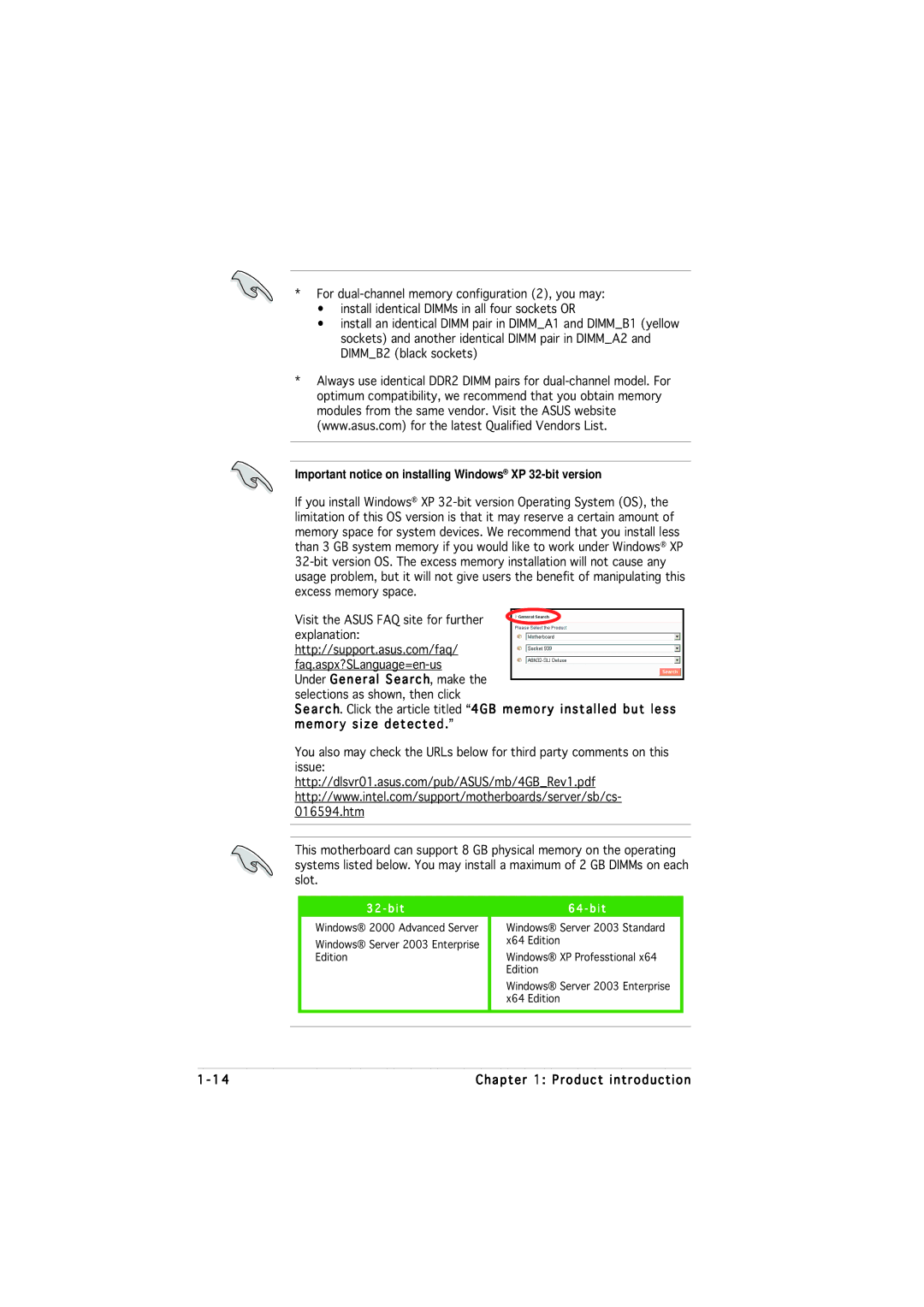 Asus M2NPV-MX manual Important notice on installing Windows XP 32-bit version 